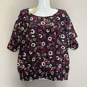 MICHAEL KORS ELASTIC WAIST TAB SLEEVE TOP LARGE MULTICOLOR FLORAL  $110.00 NEW